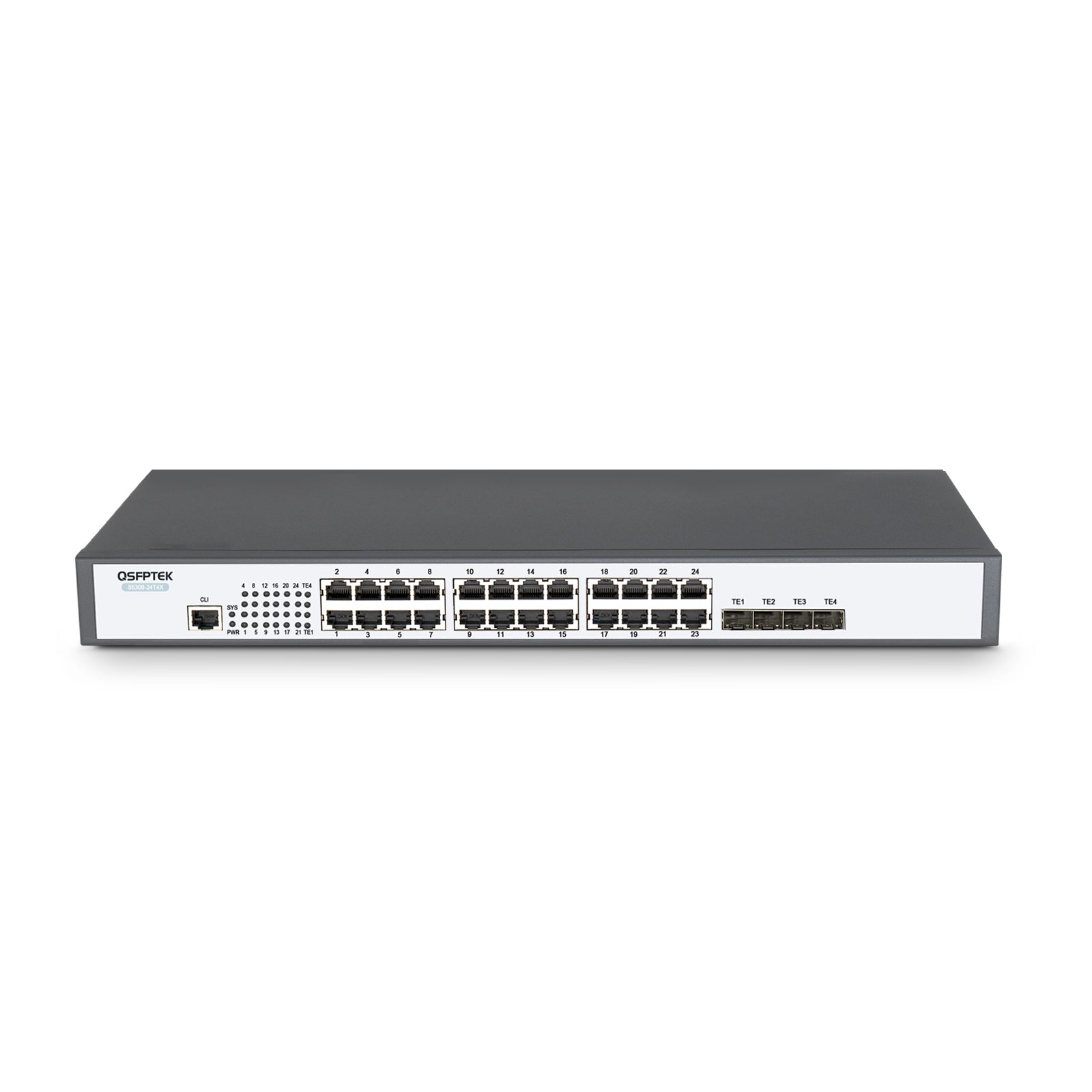 S5300-24T4X, 24-Port Ethernet L2+ Access Switch, 24x GE RJ45 Ports with 4x 10GE SFP+ Uplinks, Stackable Switch, Fanless